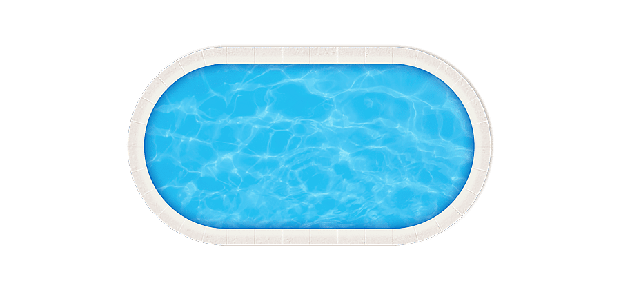 Klassisk oval swimmingpool med harmoniske, runde former. En god størrelse til et typisk parcelhus